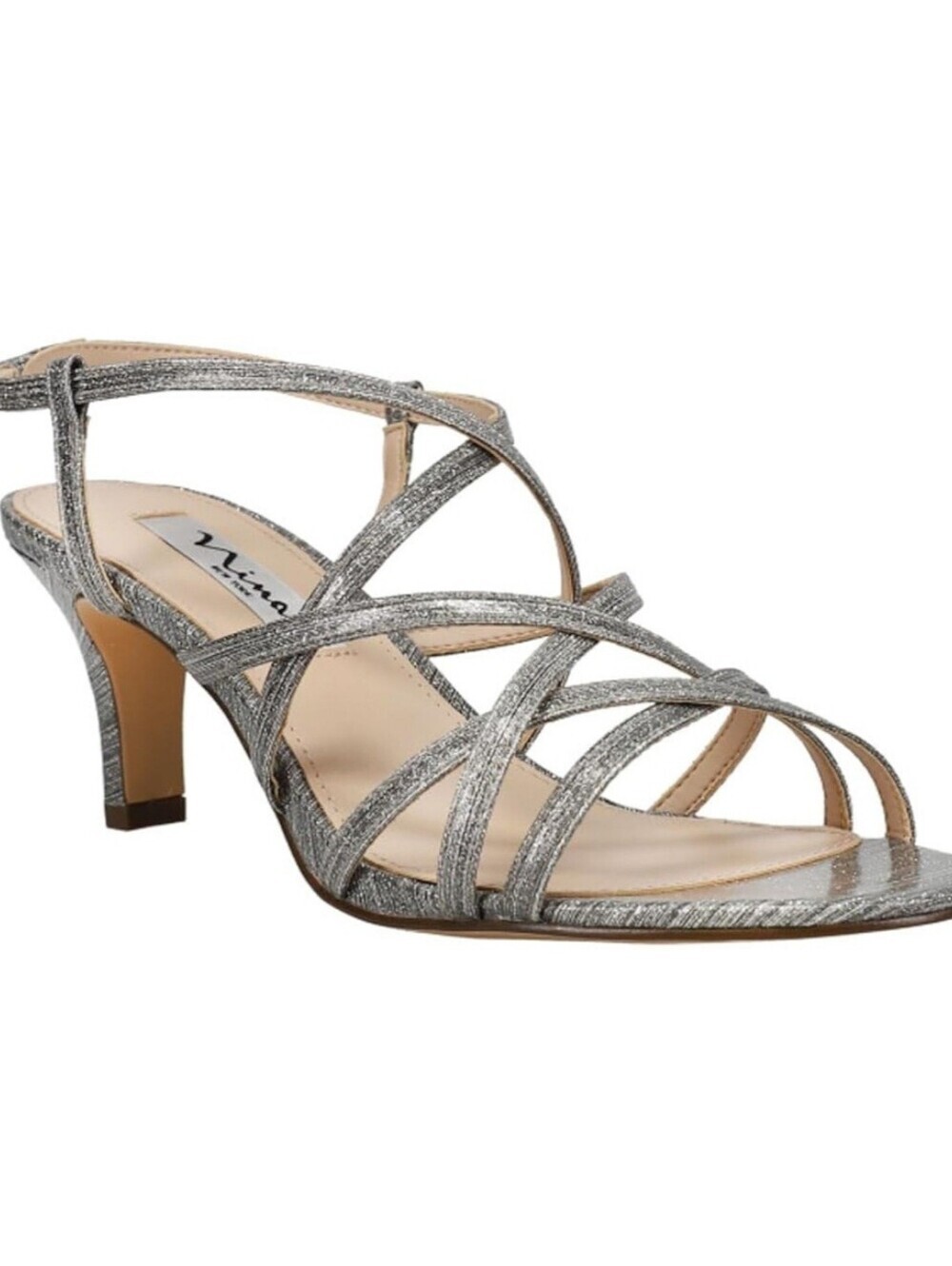 Nina Women’s Neptune Leather Open Toe Strappy Sandals Silver Size 10M